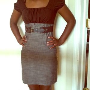 Brown high waisted short sleeve dress