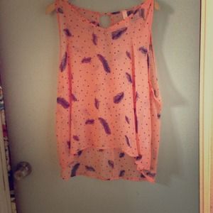Pink & Navy Feather Polka Dot Top