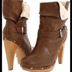 Brown leather booties