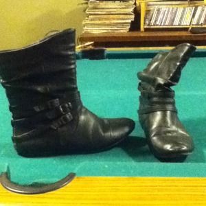 Forever 21 black boots with silver buckles