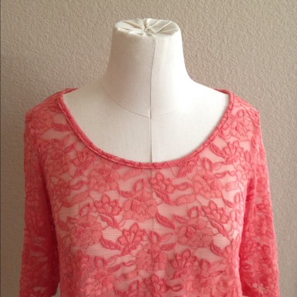 Chic Coral Lace Semi-Cropped Top