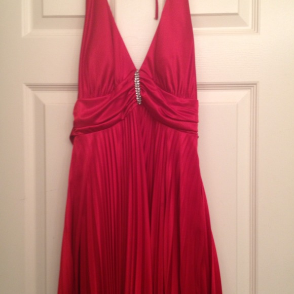Red halter top tie dress