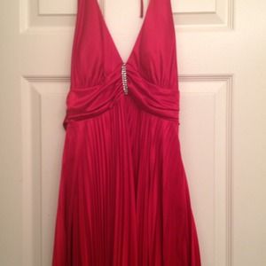 Red halter top tie dress