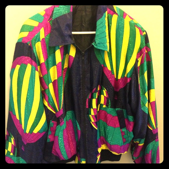Vintage navy/neon print silk bomber jacket