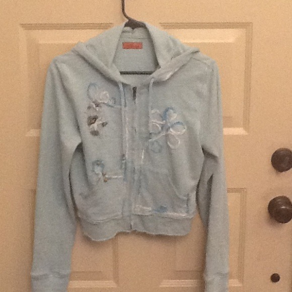 Designer light turquoise hooded sweatshirt