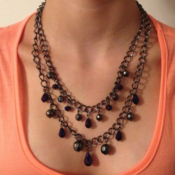 Purple and gray beaded chain necklace - Picture 2 of 4