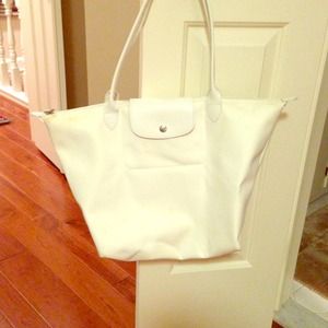 All White Longchamp Tote