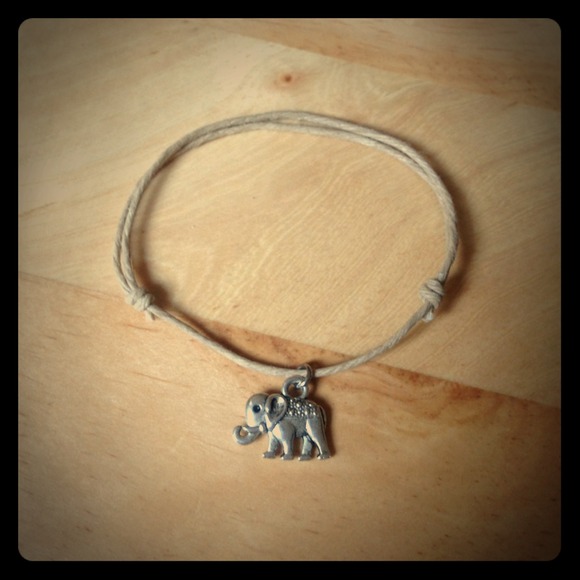 Silver Elephant Charm Hemp Adjustable Bracelet