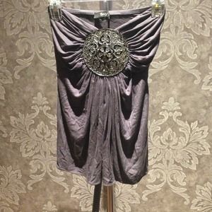 Sky Grey Strapless Diamonte Medallion top