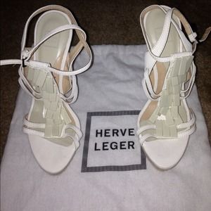Herve Leger white sandals