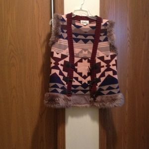 Aztec print fur lined vest