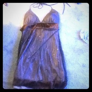 Tea length dress dark purple and brown