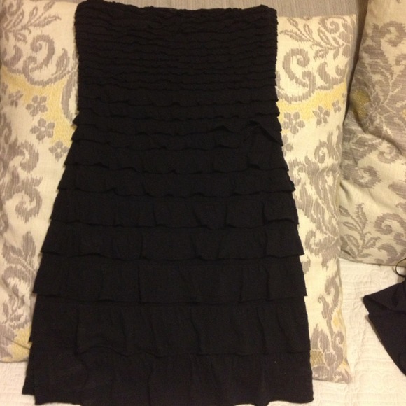 Express strapless layered ruffle stretch dress XS