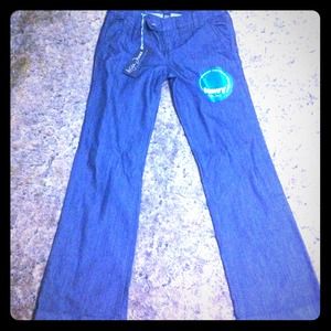 Straight leg dark blue dressy denim