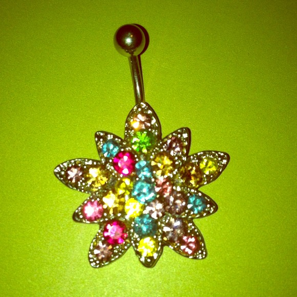 Flower gem belly ring