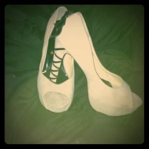 Taupe and black 6 inch heels