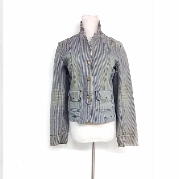 Denim - EXPRESS FADED STRIPED DENIM JACKET M