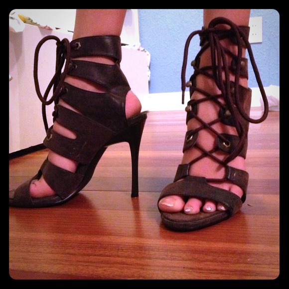 Brown strappy gladiator heels