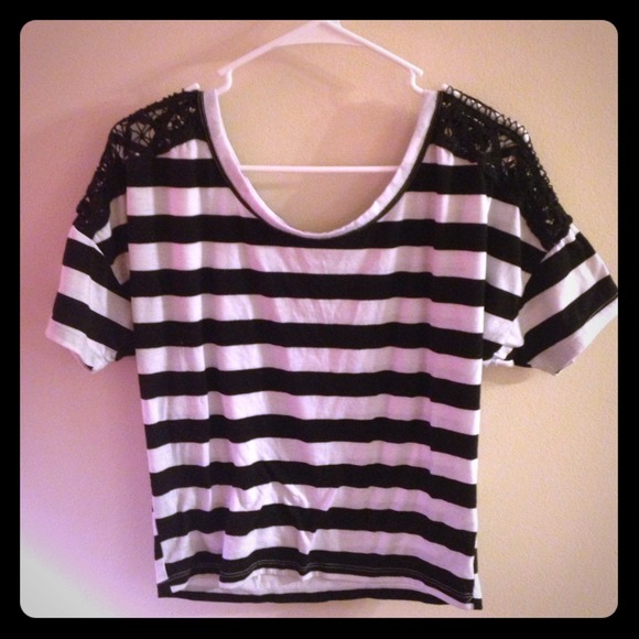 SOLD.   Black & white striped crop top.