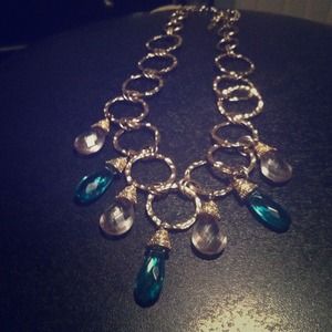 Gold and teal gemmed necklace