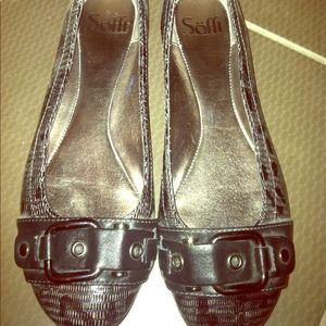 Black leopard print flats with leather buckle