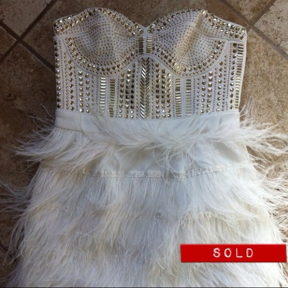 SOLD Feather studded strapless dress