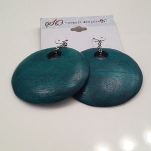 Teal wood earrings