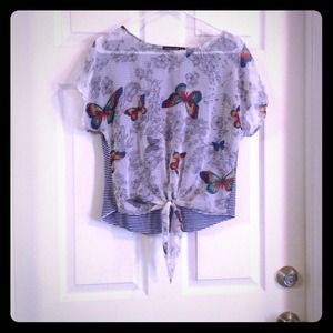 Butterfly tie-up shirt.