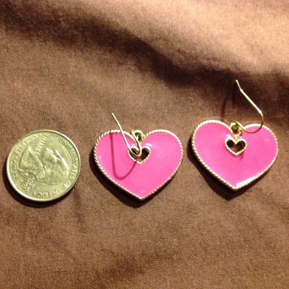 Gold and pink heart earrings