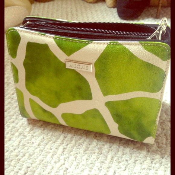 Small Miche purse - green giraffe print