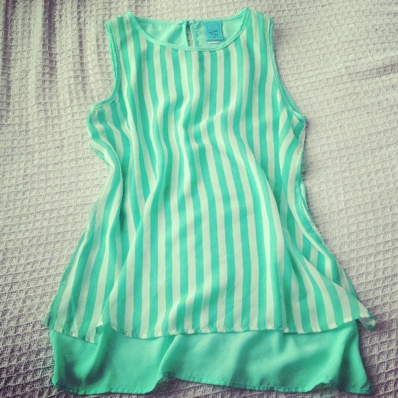 ❌HOLD❌Sheer Mint & Ivory Striped Blouse