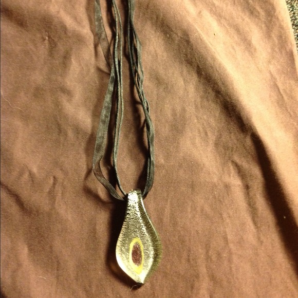 Blown glass pendant and black cord necklace