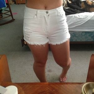 White cutoff denim shorts