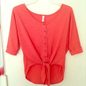 Coral colored tie crop top