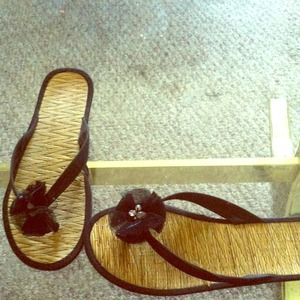 Black and bamboo stitched sandals with stones