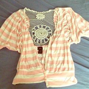 Crochet back button up short sleeve top