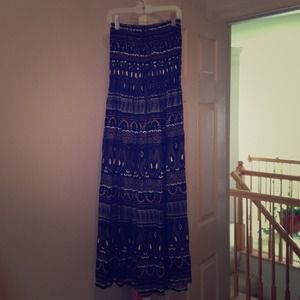 Below knee patterned dress - mainly blue