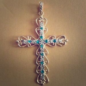14k gold Cross w/ diamond dust enamel