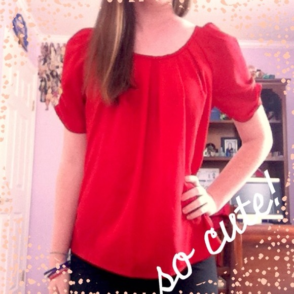 Red Short Sleeve Blouse