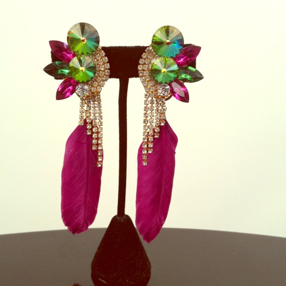 Refurbished vintage earrings with feather added