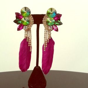 Refurbished vintage earrings with feather added