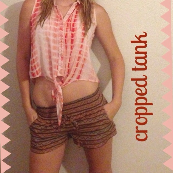 Orange cropped shirt with tie-off!