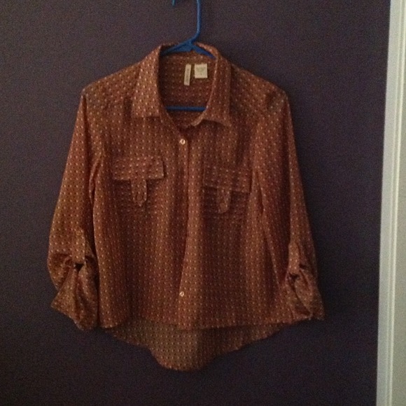 Brown button up with flower designs