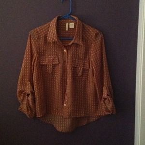Brown button up with flower designs