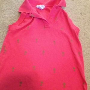 Pink sleeveless top with palm trees