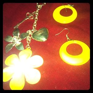 Yellow earrings and necklace