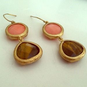 Hang-down Peach and Brown Earrings