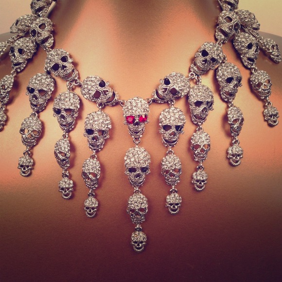 Custom-made Swarovski cascade of skulls necklace