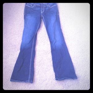 Buckle dark wash flare jeans