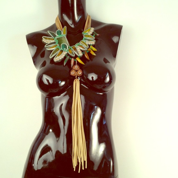 Amazing handmade suede and stone in resin necklace